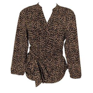 J. Crew Drapey Leopard Print V Neck Wrap Tie Top Sara
